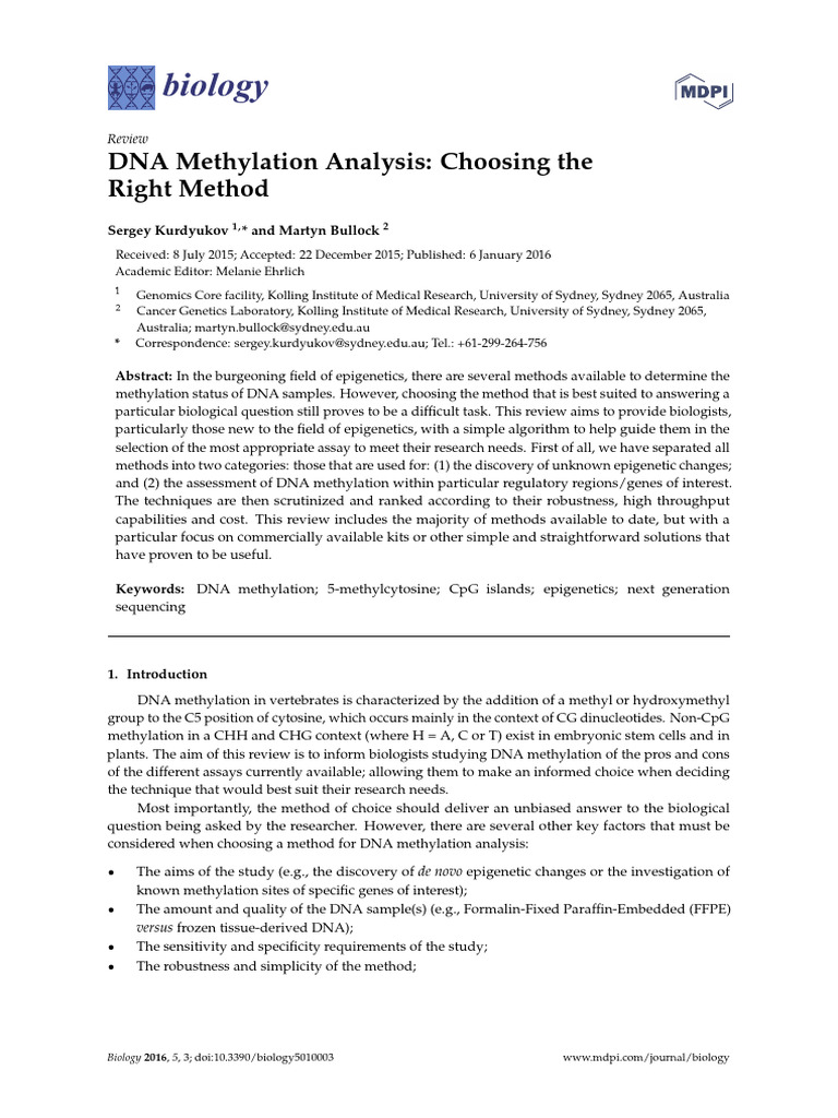 DNA Methylation Method Selection Guide | PDF | Dna Sequencing | Dna ...