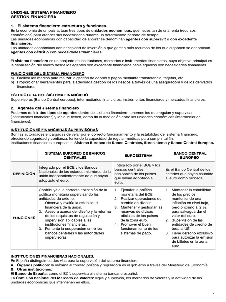 Estructura y Funciones del Sistema Financiero | PDF | Bancos | Sistema ...