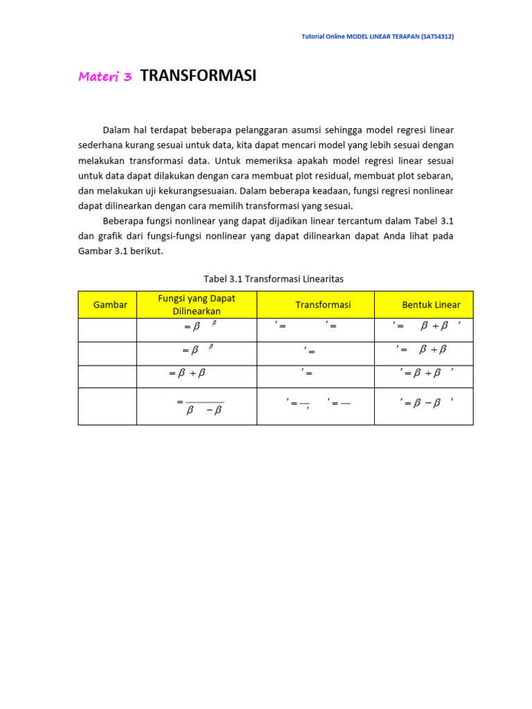 Transformasi Data dalam Regresi Linear | PDF