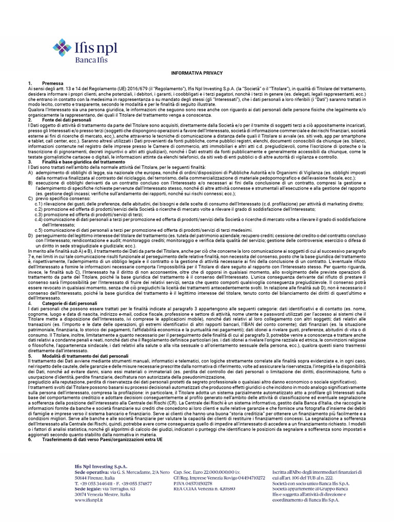 Modulo PRIVACY Ifis NPL Investing | PDF