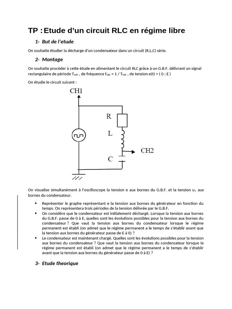 Étude d'un circuit RLC en décharge | PDF | Condensateur | Tension ...