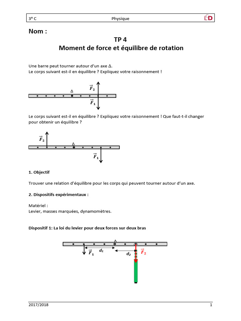 Équilibre de rotation et moments de force | PDF | Moment d'une force ...
