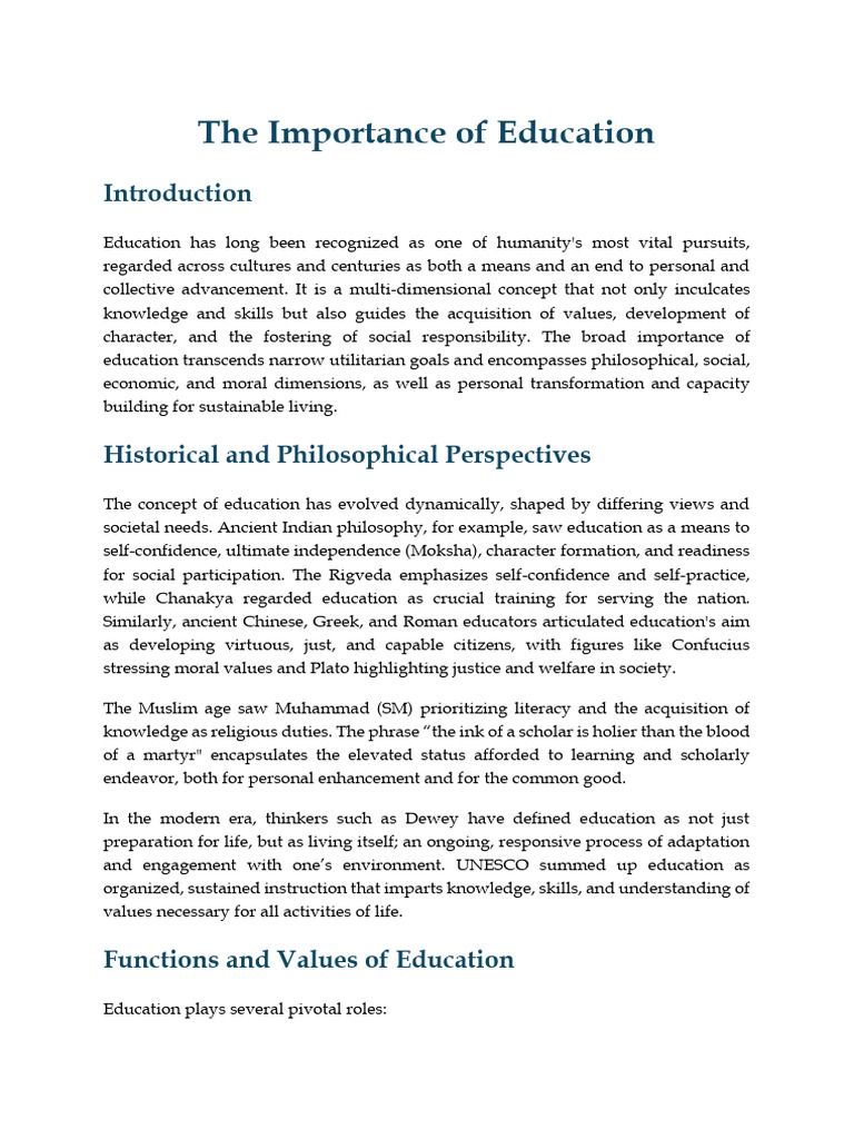 Importance of Education | PDF | Knowledge | Value (Ethics)