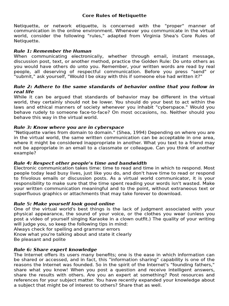 Essential Netiquette Rules Online | PDF | Etiquette | Virtual World