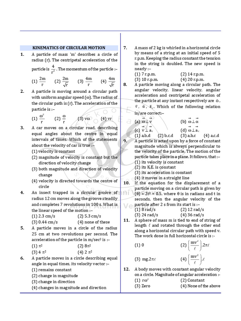 11 - Physics - DPP Circular Motion Practice Problems - Gunjan Sir | PDF ...