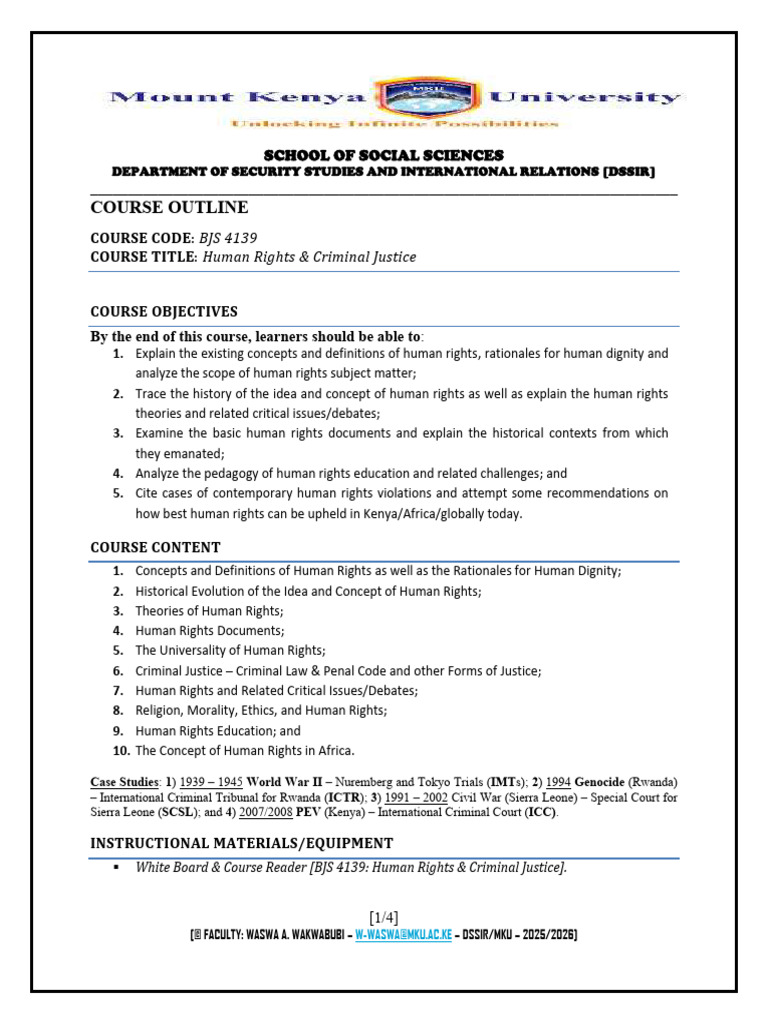 Human Rights & Criminal Justice Course Outline | PDF | Human Rights ...