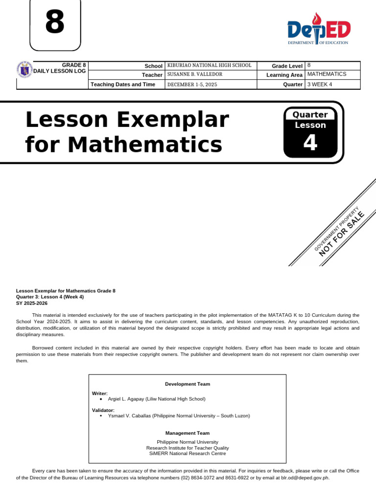 Grade 8 Math Lesson: Linear Equations | PDF | Mathematics | Elementary ...
