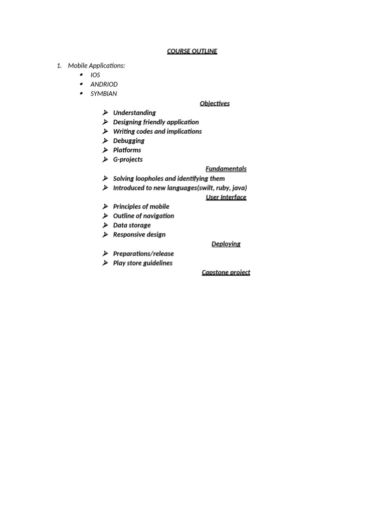 Mobile App Development Course Outline | PDF