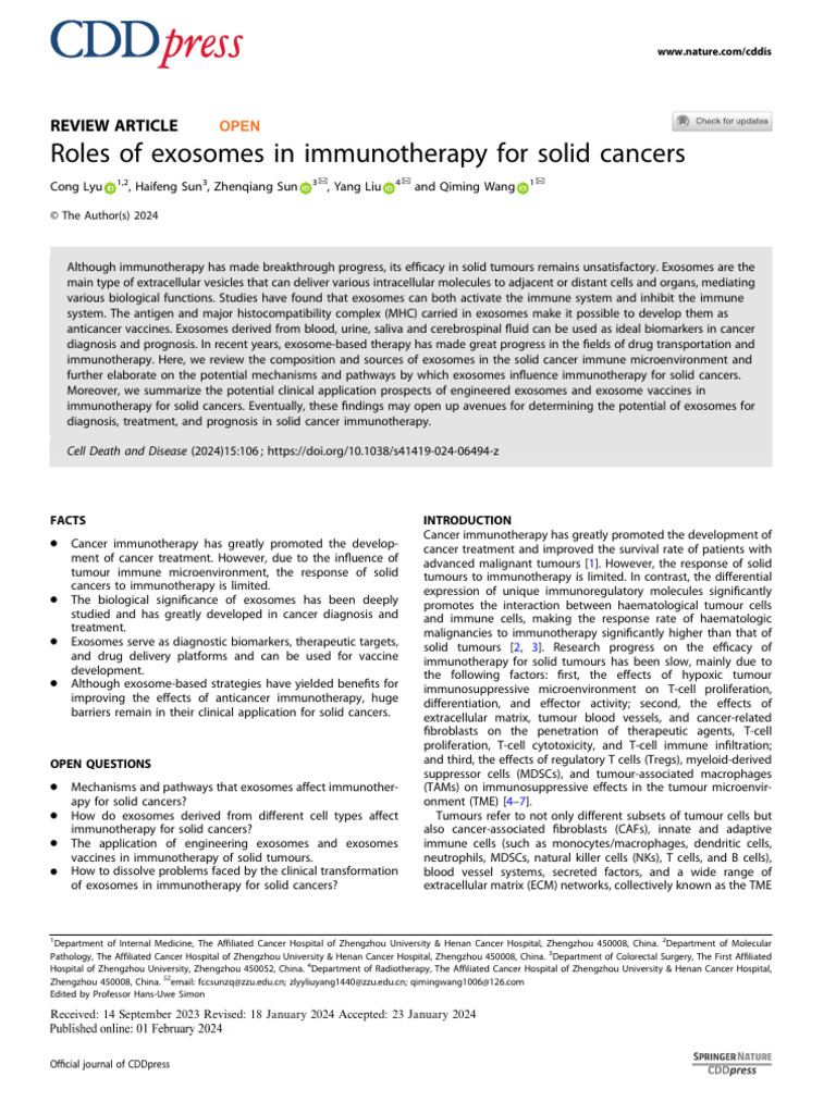 Roles of Exosomes in Immunotherapy For Solid Cancers | PDF | Immune ...
