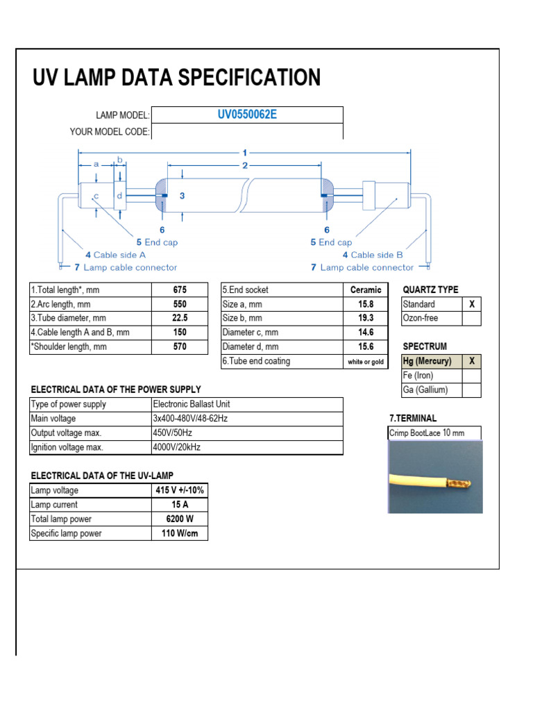 Uv Lamp Data Specification | PDF