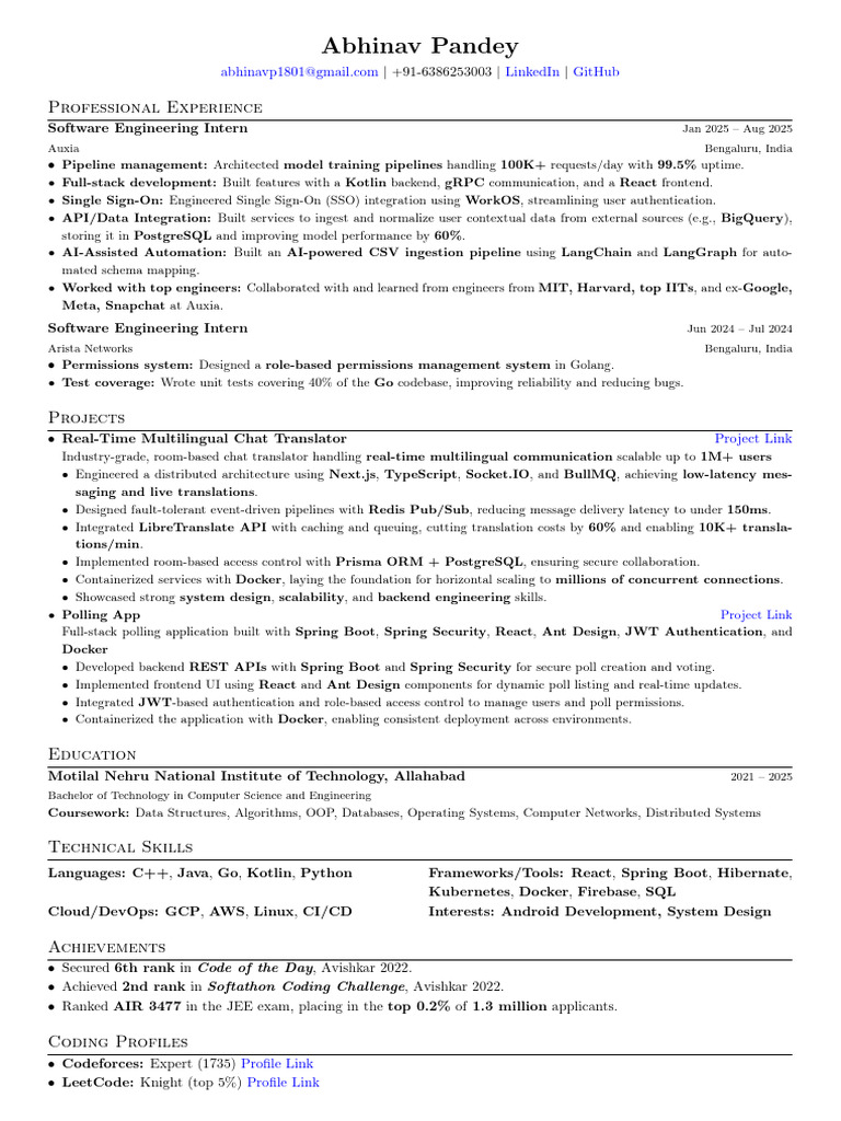 Software Engineer Intern Profile Summary | PDF | Computer Science ...