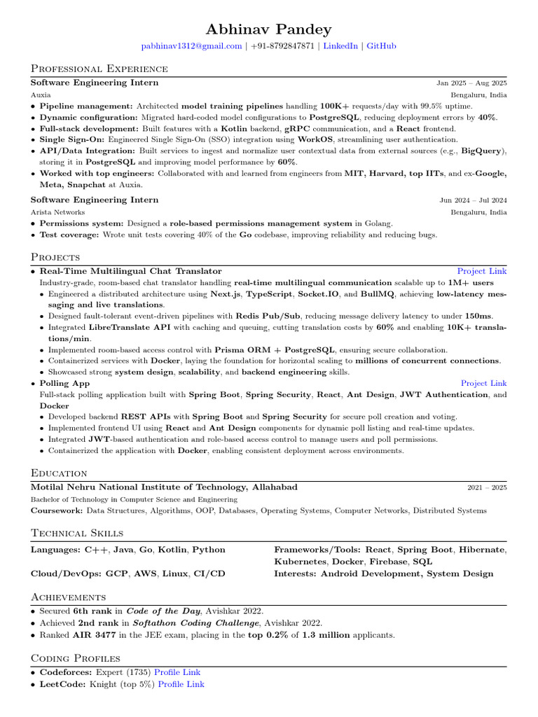Abhinav Pandey Resume Pabhinav1312@ | PDF | Software Engineering ...