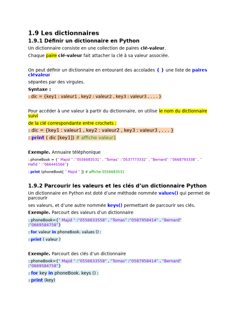 Dictionnaires en Python : Guide Complet | PDF
