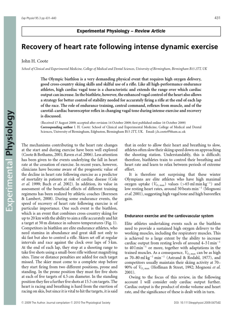M Recovery of Heart Rate Following Intense Dynamic Exercise (Coote ...