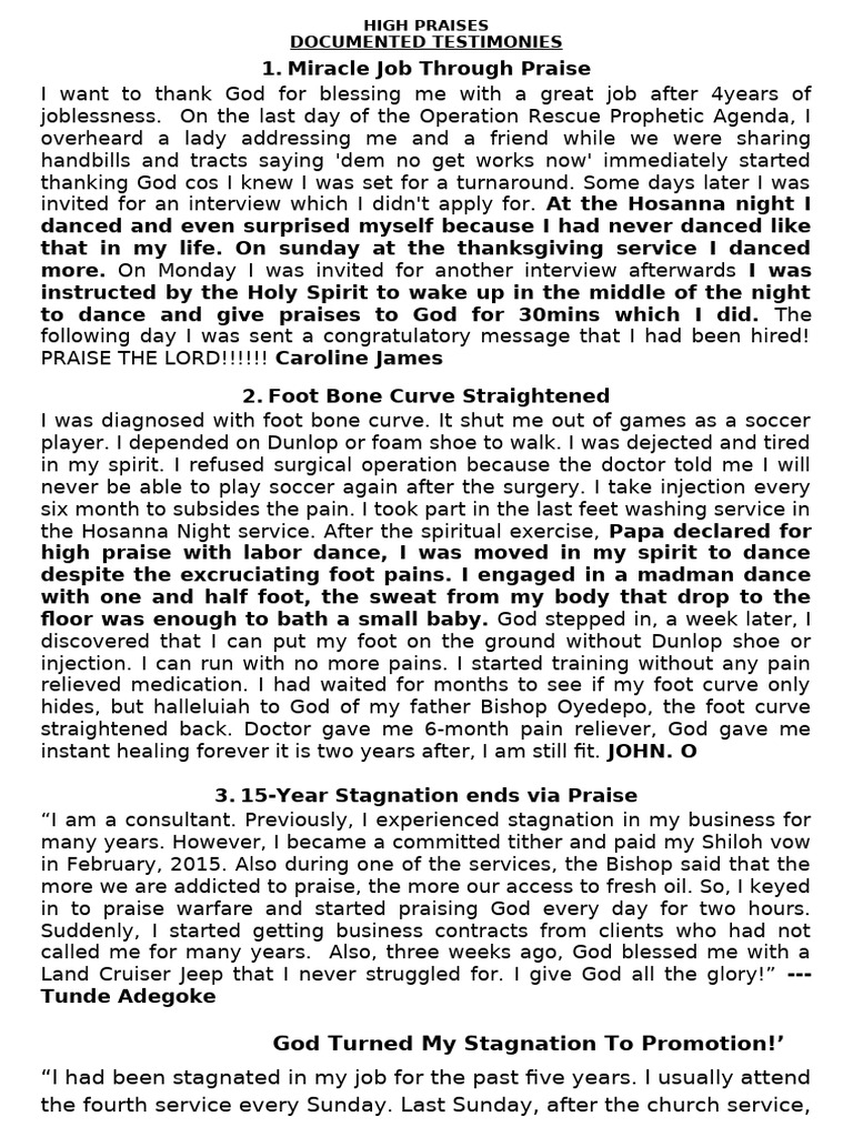 Transformative Testimonies Through Praise | PDF | Miracle | Glory ...