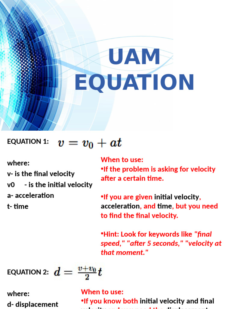 Uam Equation | PDF | Velocity | Acceleration