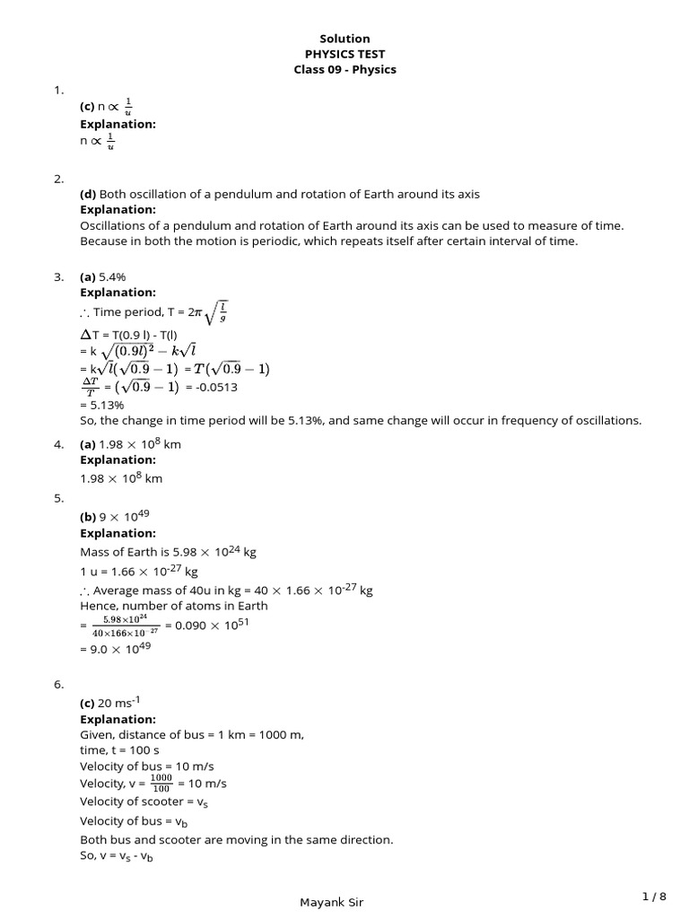 Physics 9 IcSE Solution | PDF | Force | Momentum