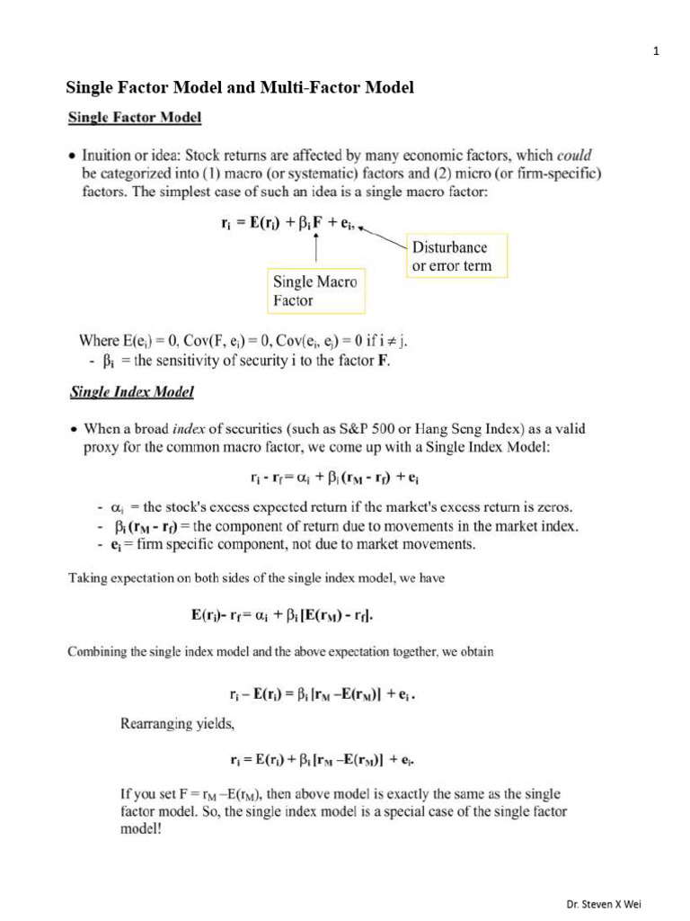 Single Factor Model and Multi-Factor Model | PDF