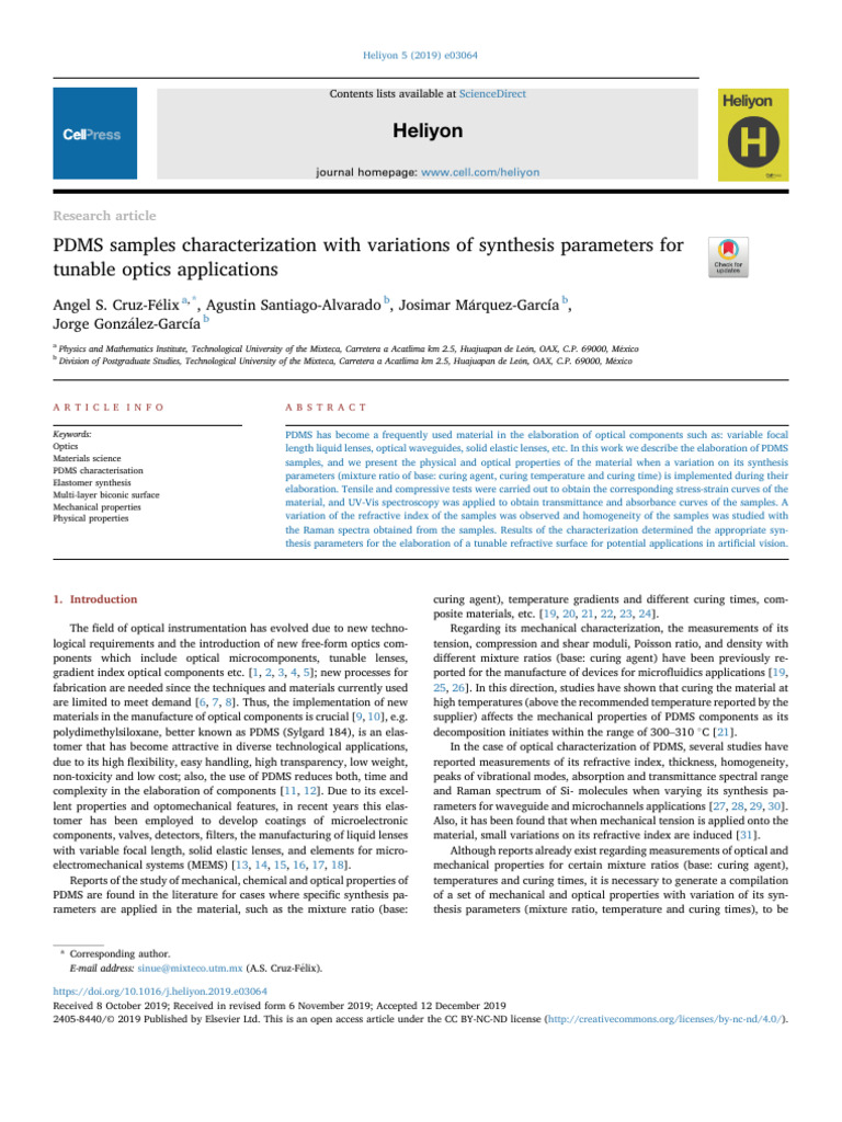 PDMS Samples Characterization With Variations of Synthesis Parameters ...