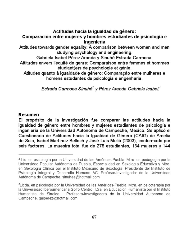 Actitudes Hacia La Igualdad de Género | PDF | Actitud (psicología ...