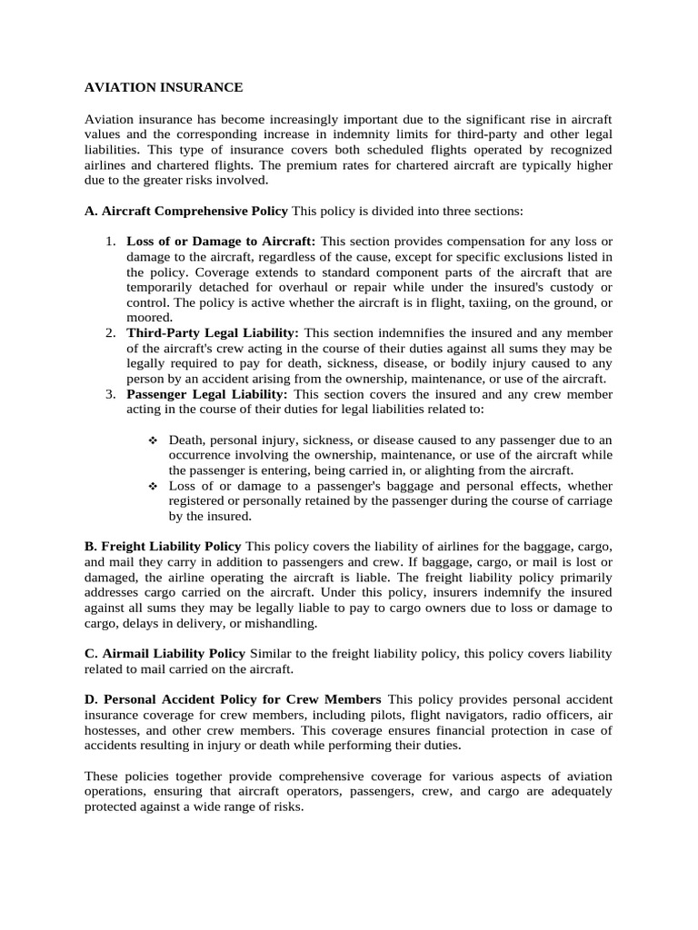 Comprehensive Guide to Aviation Insurance | PDF | Insurance | Liability ...
