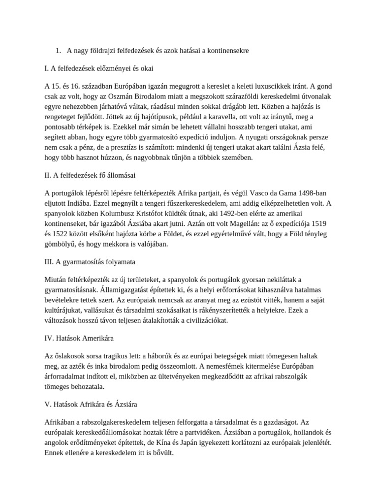 A Nagy Földrajzi Felfedezések És Azok Hatásai A Kontinensekre | PDF