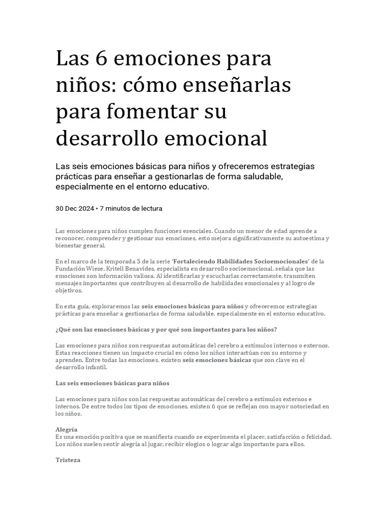 6 emociones básicas en niños y su gestión | PDF | Las emociones | Ira