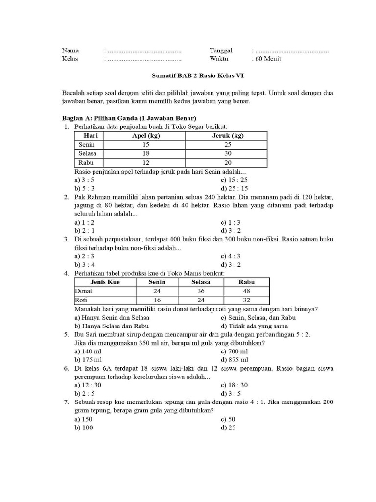 Latihan Soal Rasio Kelas 6 | PDF