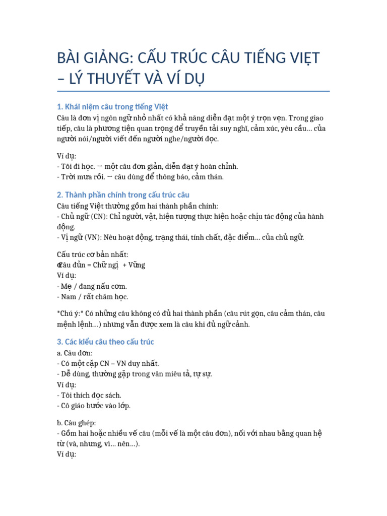 Bai Giang Cau Truc Cau Tieng Viet | PDF