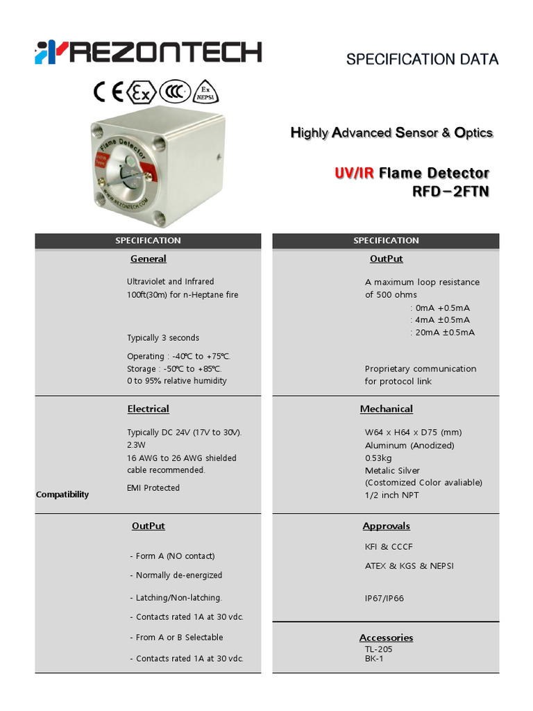 UV/IR Flame Detector Specifications | PDF | Infrared | Electricity