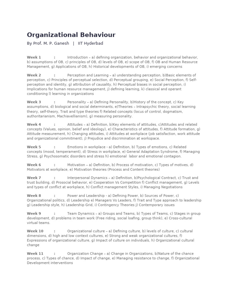 Organizational Behaviour | PDF | Attitude (Psychology) | Leadership