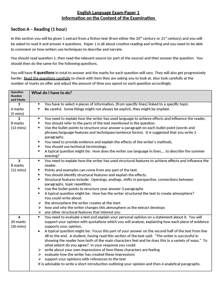 English Language Exam Paper 1 Guide | PDF | Question | Information