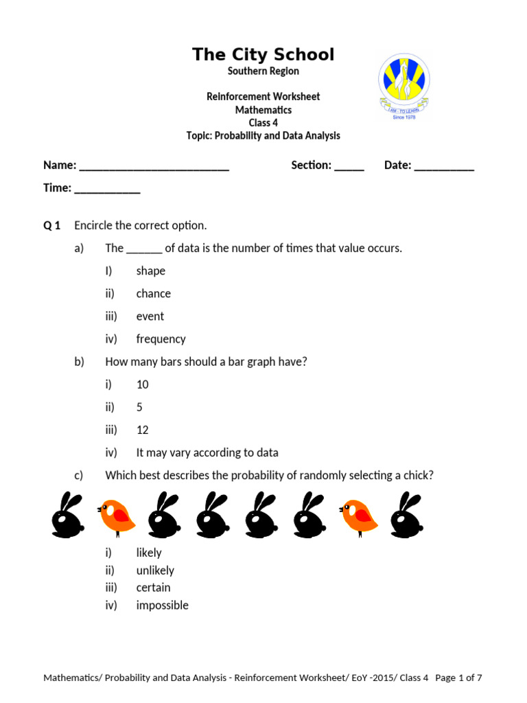 Probability and Data Analysis Worksheet | PDF | Applied Mathematics