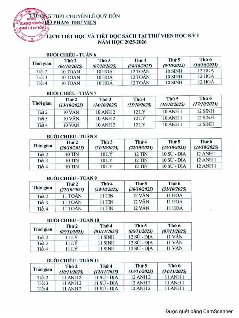 25-26 - TKB Tiet Doc Tai Thu Vien | PDF