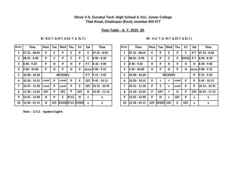 V.S.G.T. Combine - With Comp. Time Table | PDF