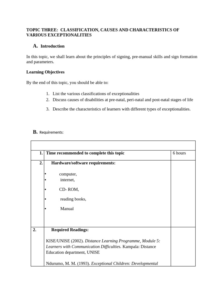 Classification Causes and Intervention For Various Exceptionalities ...