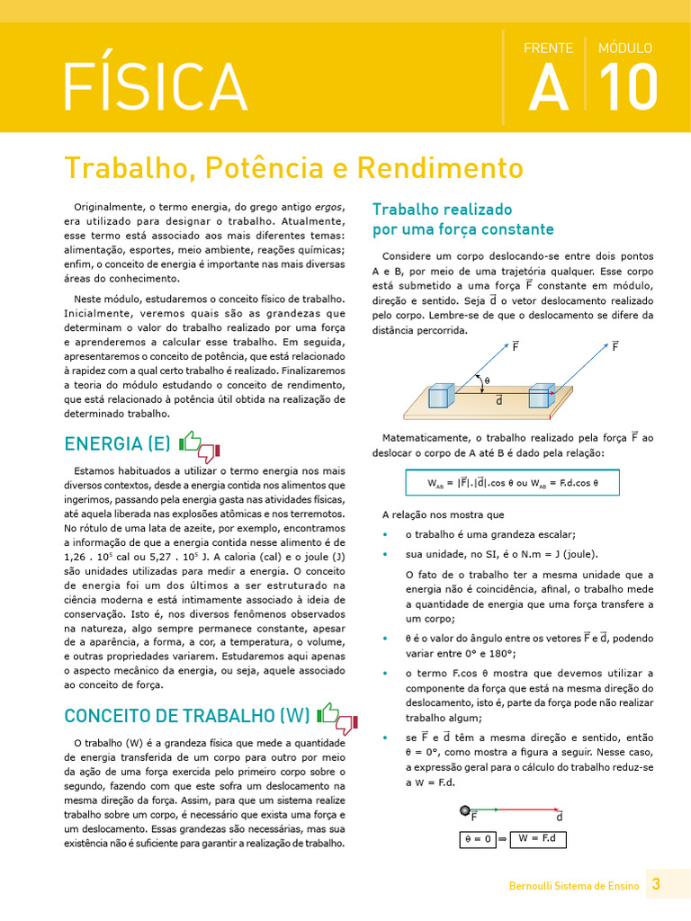 Trabalho, Potência e Rendimento em Física | PDF | Força | Potência (Física)