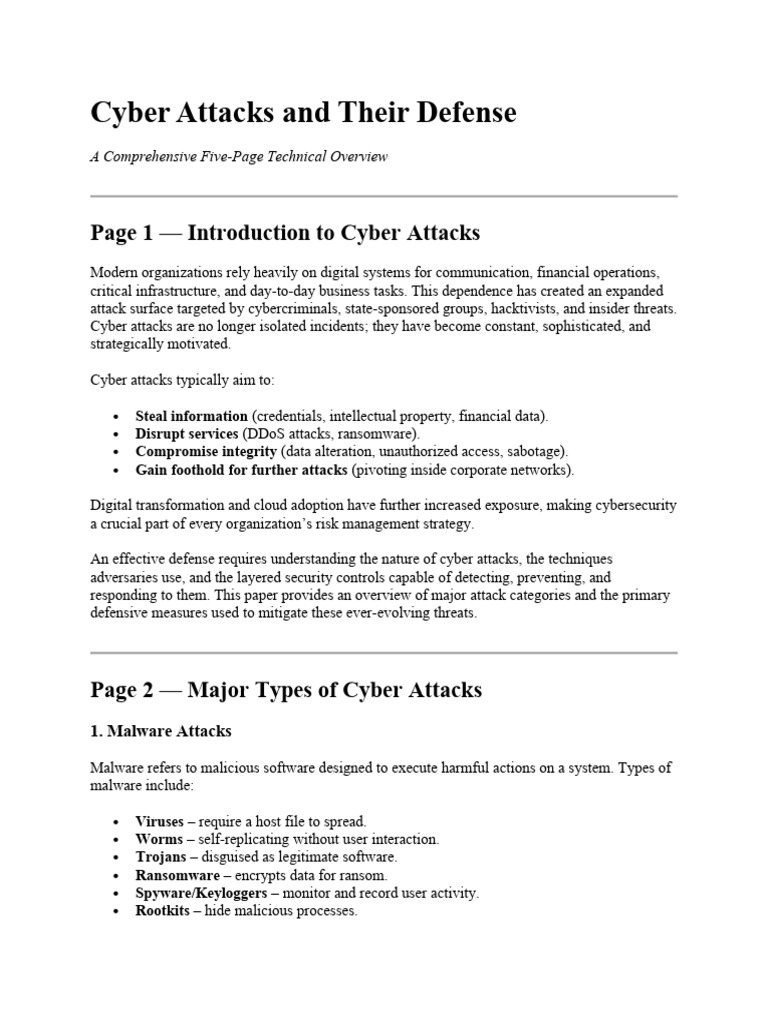 Cyber Attacks and Their Defense | PDF | Malware | Security