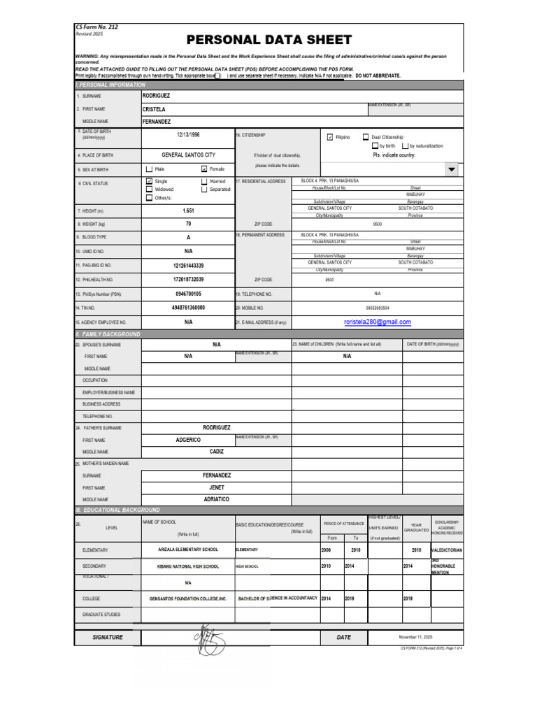 Personal Data Sheet Template 2025 | PDF | Justice | Crime & Violence