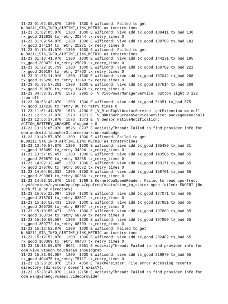 Vivo WiFi Transmission Metrics Log | PDF | Utility Software | Computer ...