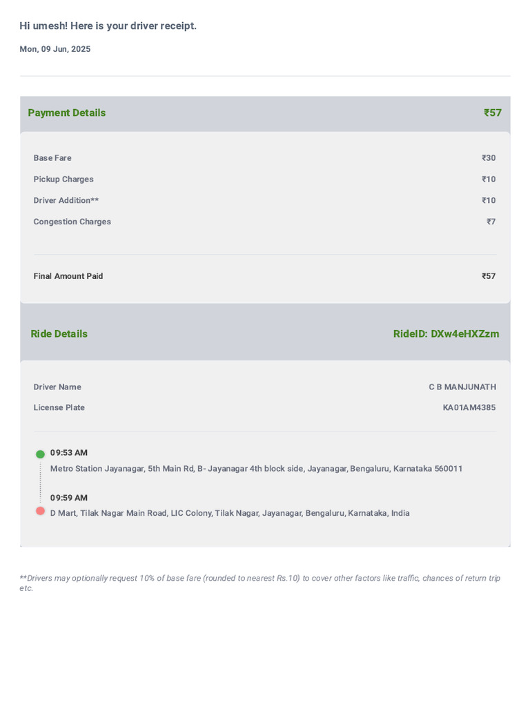 Driver Receipt for Ride ID DXw4eHXZzm | PDF