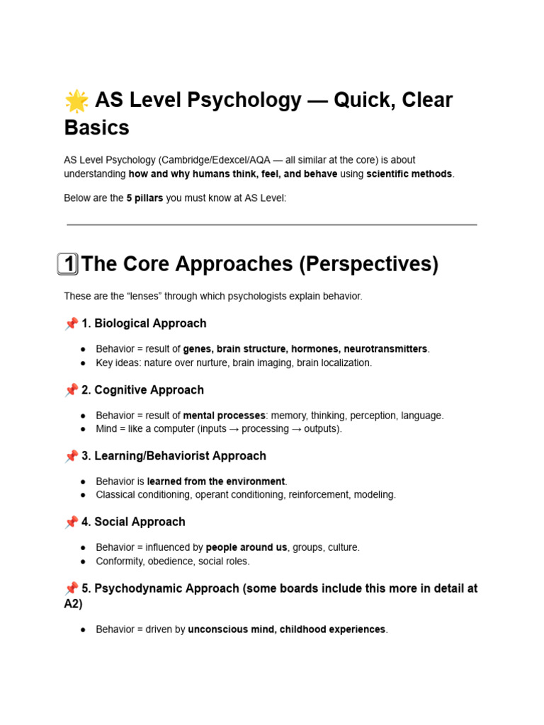 AS Level Psychology Study Guide | PDF | Psychology | Experiment