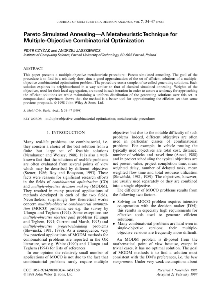 Pareto Simulated Annealing for MOCO | PDF | Metaheuristic ...