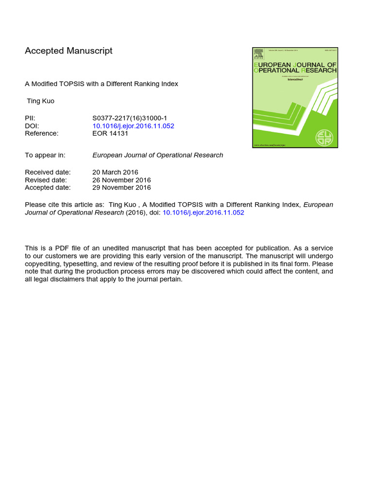 A Modified TOPSIS With A Different Ranking Index | PDF | Applied ...
