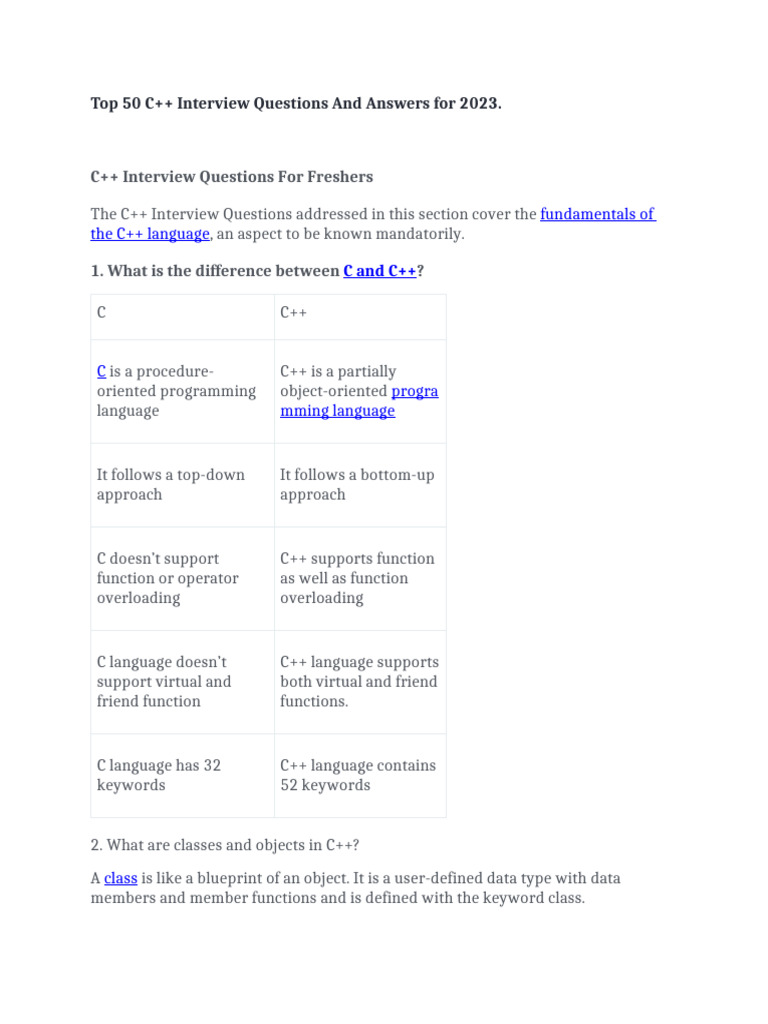 Top 50 C++ Interview Questions 2023 | PDF | Class (Computer Programming ...