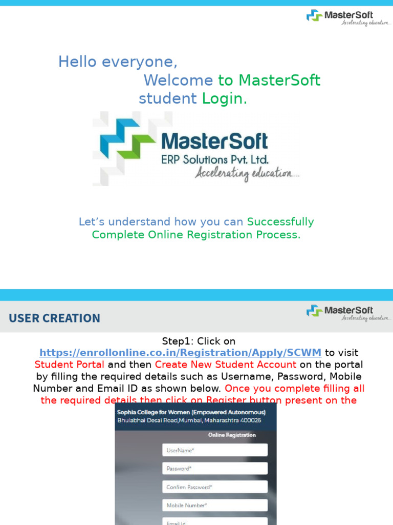 MasterSoft Student Registration Guide | PDF | Login | Password