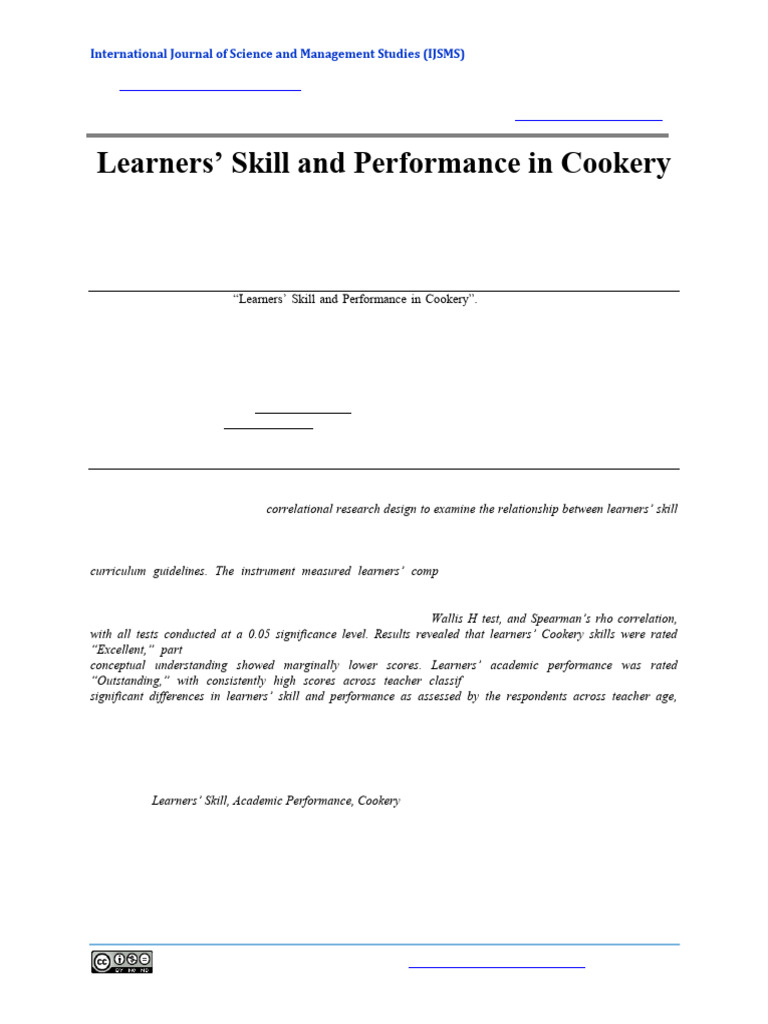 Learners' Cookery Skills and Performance | PDF | Learning | Teachers