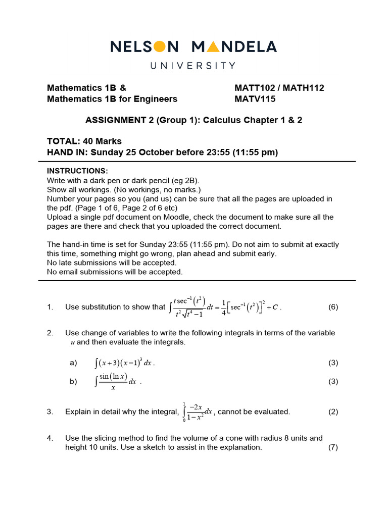 Calculus Assignment 2 for Engineers | PDF | Mathematics | Mathematical ...