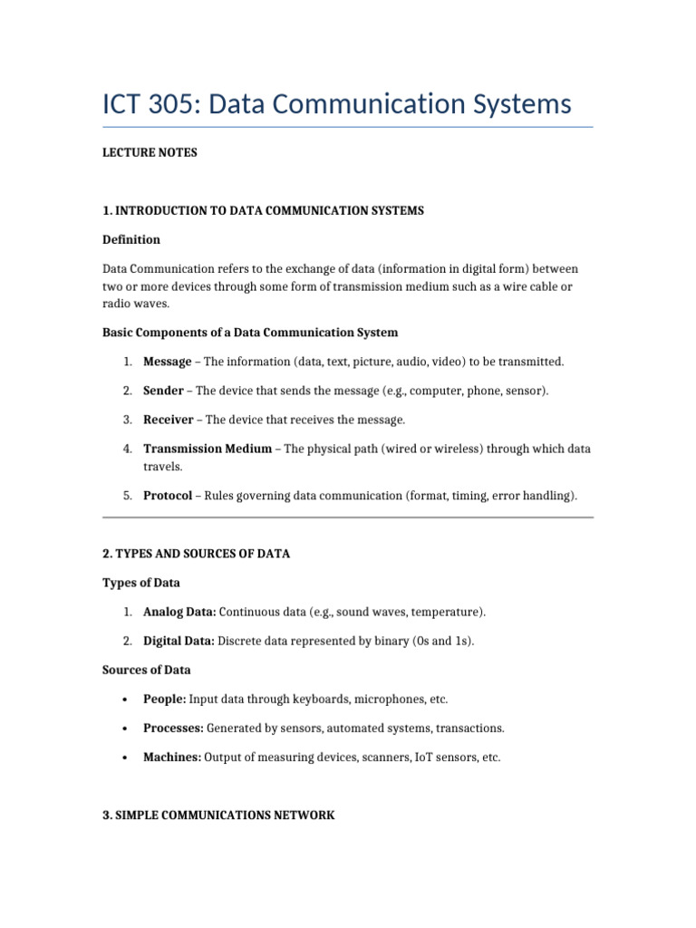 Data Communication Systems Overview | PDF | Transmission Control ...