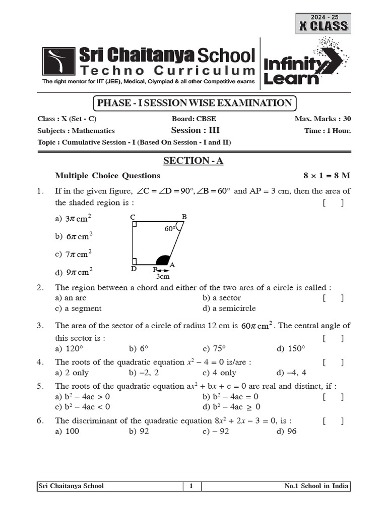 CBSE Class X Maths MCQs and Problems | PDF | Circle | Mathematical Objects